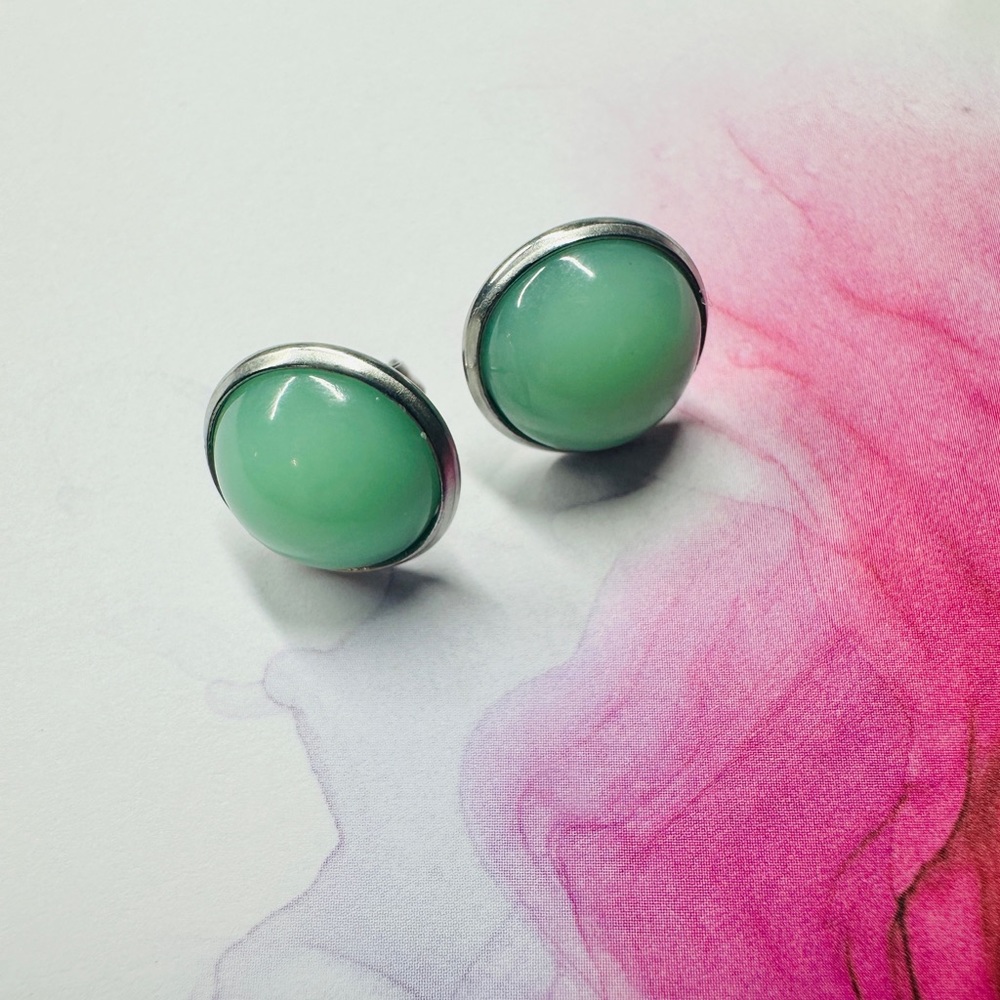 Jade Inspired Stud Earrings, Handmade Resin Jewelry, 12mm